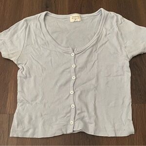 light blue button down top